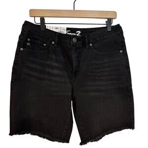 Seven7 Relaxed Bermuda‎ Shorts Size 8 Black Frayed Hem Mid Rise 90s Y2K